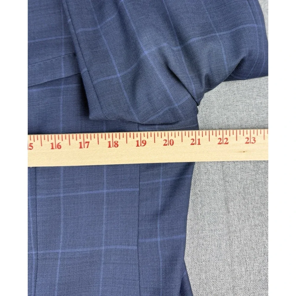 Calvin Klein 44L Blue Windowpane 100% Wool Sport Coat Blazer 2 Button Jacket
